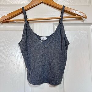 Gray Fitted Crop Camisole with Scoop Neck and Spaghetti Straps